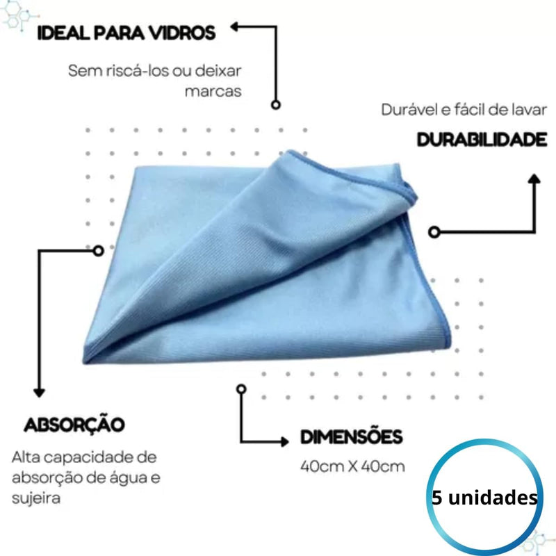 Pano Alta Performance, Kit Com 5 Unidades - Microfibra Multiuso Limpeza de Vidro, Casa, Carro, Automóvel