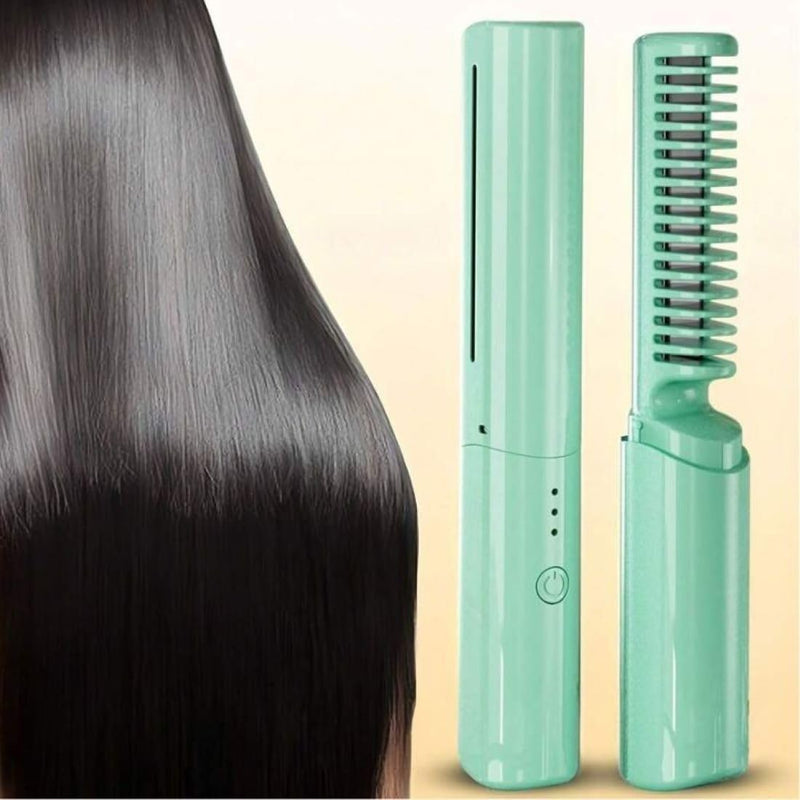 Mini Pente Alisador de Cabelo Sem Fio Recarregável Por USB Anti-Frizz Portátil, Escova Elétrica Compacta, Design Leve, Temperatura Ajustável, Ideal para Viagens e Uso Diário