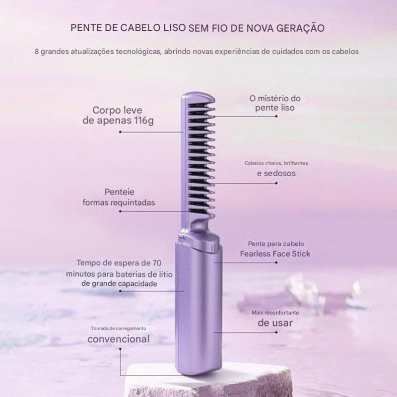 Mini Pente Alisador de Cabelo Sem Fio Recarregável Por USB Anti-Frizz Portátil, Escova Elétrica Compacta, Design Leve, Temperatura Ajustável, Ideal para Viagens e Uso Diário
