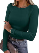 Blusa de manga longa ANRABESS (Women Long Sleeve Shirts Ribbed Fitted Tops)