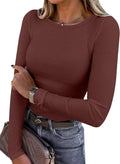 Blusa de manga longa ANRABESS (Women Long Sleeve Shirts Ribbed Fitted Tops)