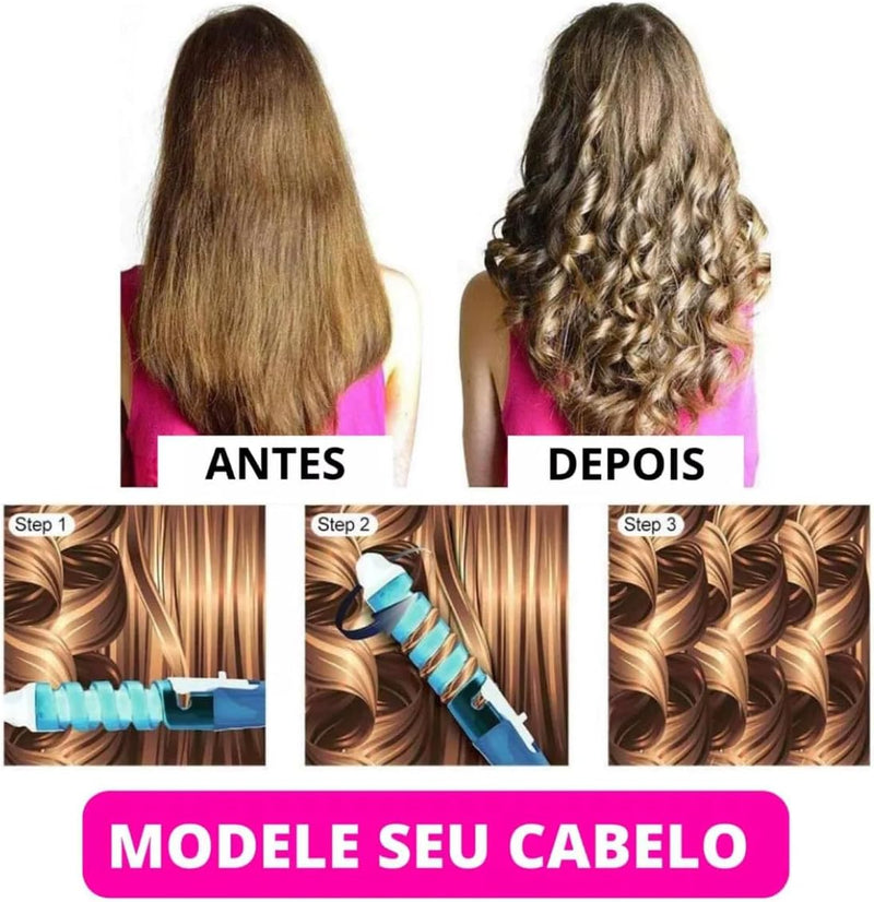 Modelador de Cachos Automático Profissional Bivolt com Tecnologia de Cerâmica, Espiral, Anti-Frizz, 2 em 1, Para Cachos Perfeitos, Duradouros e Sem Queimar os Fios, cores sortidas