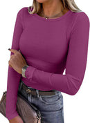 Blusa de manga longa ANRABESS (Women Long Sleeve Shirts Ribbed Fitted Tops)