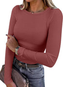 Blusa de manga longa ANRABESS (Women Long Sleeve Shirts Ribbed Fitted Tops)
