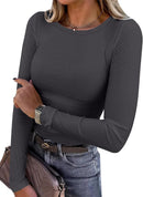 Blusa de manga longa ANRABESS (Women Long Sleeve Shirts Ribbed Fitted Tops)