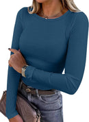 Blusa de manga longa ANRABESS (Women Long Sleeve Shirts Ribbed Fitted Tops)