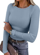 Blusa de manga longa ANRABESS (Women Long Sleeve Shirts Ribbed Fitted Tops)