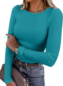 Blusa de manga longa ANRABESS (Women Long Sleeve Shirts Ribbed Fitted Tops)