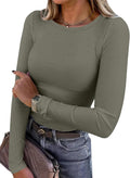 Blusa de manga longa ANRABESS (Women Long Sleeve Shirts Ribbed Fitted Tops)