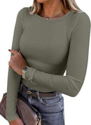 Blusa de manga longa ANRABESS (Women Long Sleeve Shirts Ribbed Fitted Tops)