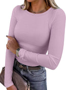 Blusa de manga longa ANRABESS (Women Long Sleeve Shirts Ribbed Fitted Tops)