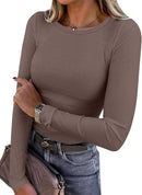 Blusa de manga longa ANRABESS (Women Long Sleeve Shirts Ribbed Fitted Tops)