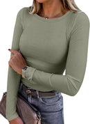 Blusa de manga longa ANRABESS (Women Long Sleeve Shirts Ribbed Fitted Tops)