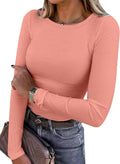 Blusa de manga longa ANRABESS (Women Long Sleeve Shirts Ribbed Fitted Tops)