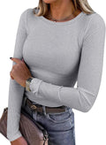 Blusa de manga longa ANRABESS (Women Long Sleeve Shirts Ribbed Fitted Tops)