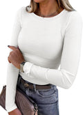Blusa de manga longa ANRABESS (Women Long Sleeve Shirts Ribbed Fitted Tops)