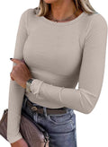 Blusa de manga longa ANRABESS (Women Long Sleeve Shirts Ribbed Fitted Tops)