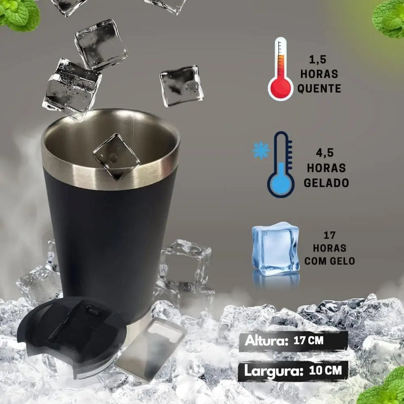 Copo Térmico 473ml COM TAMPA E Abridor Inox Para Quente e Gelado