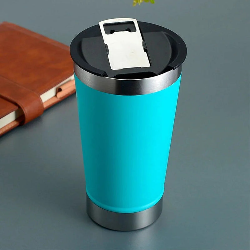 Copo Térmico 473ml COM TAMPA E Abridor Inox Para Quente e Gelado