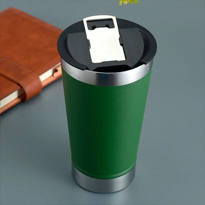 Copo Térmico 473ml COM TAMPA E Abridor Inox Para Quente e Gelado