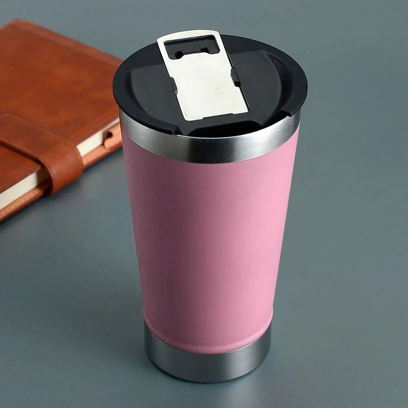 Copo Térmico 473ml COM TAMPA E Abridor Inox Para Quente e Gelado