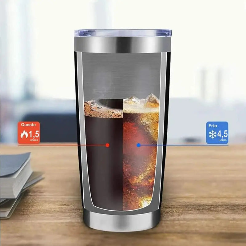Copo Térmico 473ml COM TAMPA E Abridor Inox Para Quente e Gelado