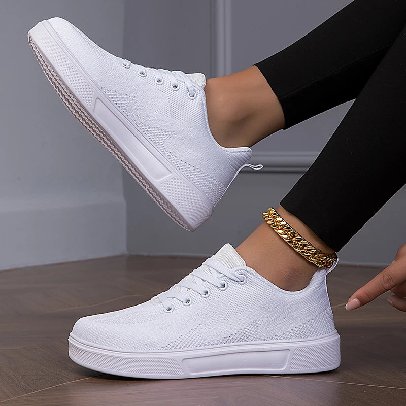 TUINANLE Black Sneakers Women Casual Mesh Lace-up Sport Flat Shoes Girls Breathable White Chunky Sneakers Tenis Feminino