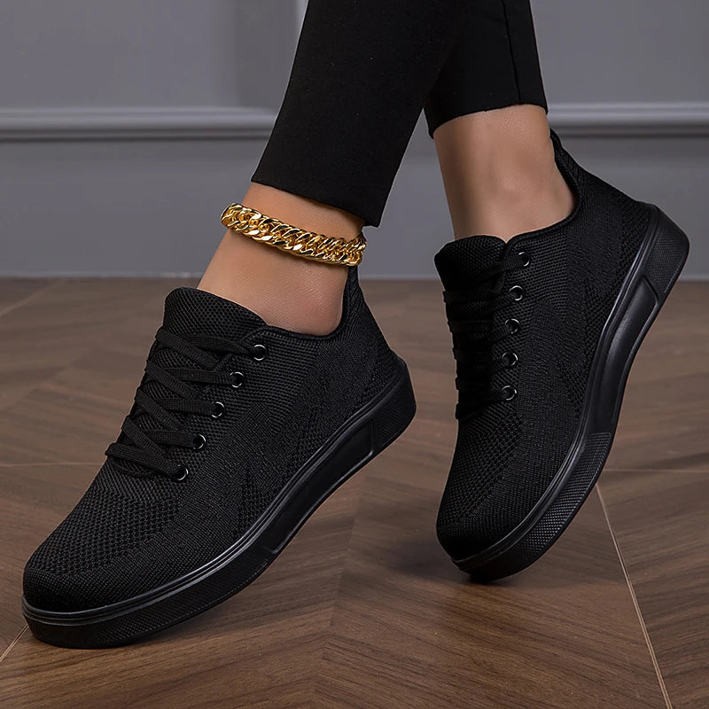 TUINANLE Black Sneakers Women Casual Mesh Lace-up Sport Flat Shoes Girls Breathable White Chunky Sneakers Tenis Feminino