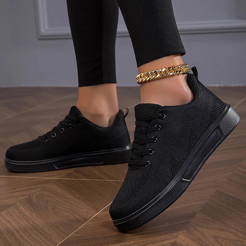 TUINANLE Black Sneakers Women Casual Mesh Lace-up Sport Flat Shoes Girls Breathable White Chunky Sneakers Tenis Feminino