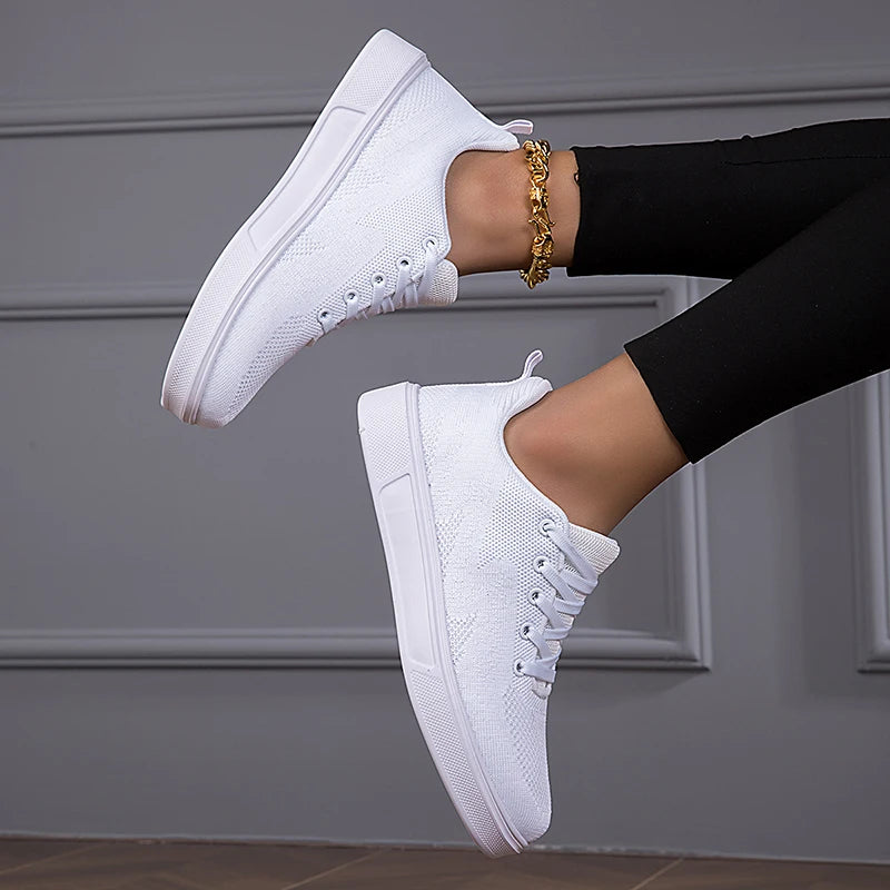 TUINANLE Black Sneakers Women Casual Mesh Lace-up Sport Flat Shoes Girls Breathable White Chunky Sneakers Tenis Feminino